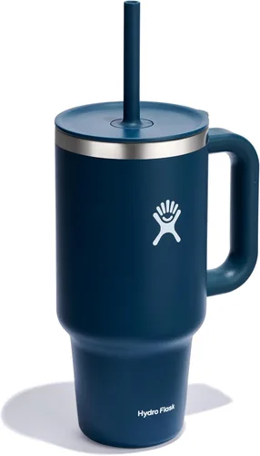 Miniatura 5 de Hydro Flask Vaso de viaje con asa, tapa y pajita, acero inoxidable aislado en 32 onzas, azul índigo