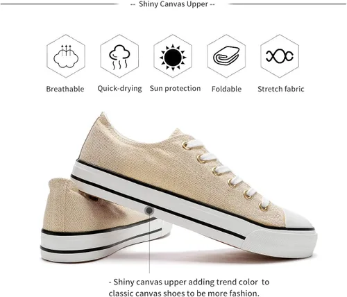 Miniatura 4 de Adokoo - Tenis informales de lona para mujer, caña baja, con cordones, cómodos, para caminar