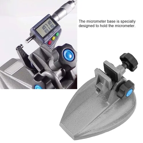 Miniatura 3 de Soporte para micrómetro, base de soporte de 0 a 3.937 in, soporte fijo antideslizante de precisión de metal estable para ingeniero maquinista