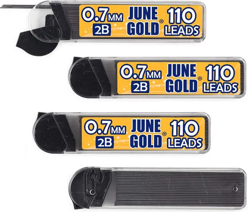 Miniatura 17 de June Gold 820 unidades, 0.3 mm 2B repuestos de plomo, 205 piezas por dispensador, grosor extra fino, plomo resistente a la rotura/grafito