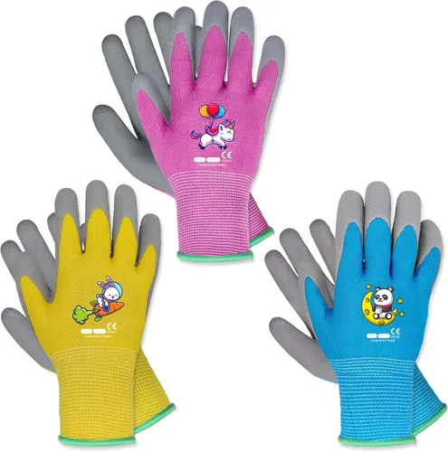 Miniatura 10 de KDK Guantes de jardinería para niños de 3 a 5 años, guantes de trabajo de patio para niños pequeños, jóvenes, niñas, niños, guantes de goma