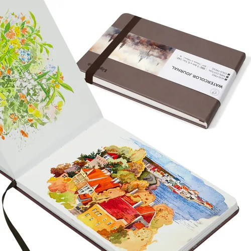 Miniatura 8 de Lightwish Diario de acuarela, 100% algodón, papel de acuarela de prensa en frío, cuaderno de bocetos de 7.6 x 5.3 pulgadas, 20 hojas