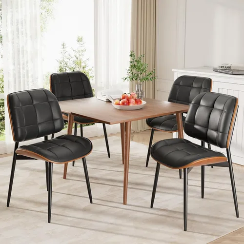 Miniatura 36 de Silla de comedor, moderna de mediados de siglo con cojín grueso, sillas de cocina tapizadas de piel sintética con respaldo de madera curvada de Beige