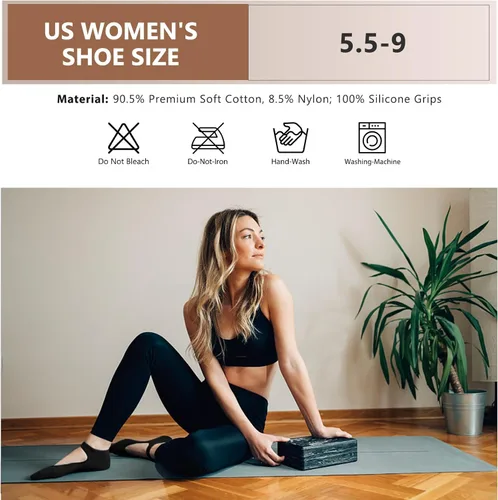 Miniatura 6 de Purplepig 3 pares de calcetines antideslizantes de yoga para mujeres, pilates, barra pura, entrenamiento descalzo, embarazo, hospital
