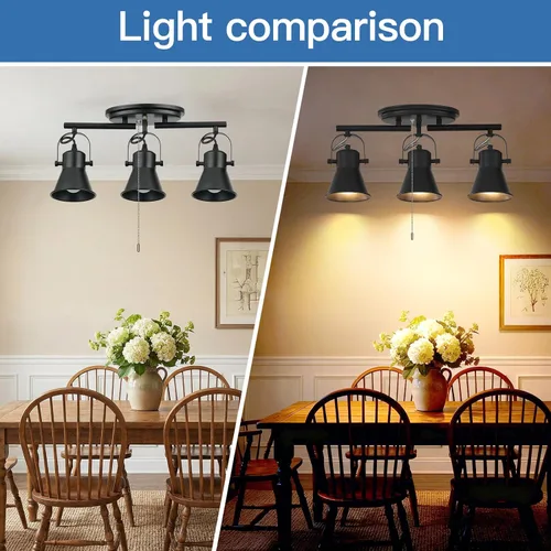 Miniatura 3 de Iluminación de pista de 3 luces con cadena de tracción, lámpara de techo ajustable negra, accesorios de iluminación de pista giratoria para cocina