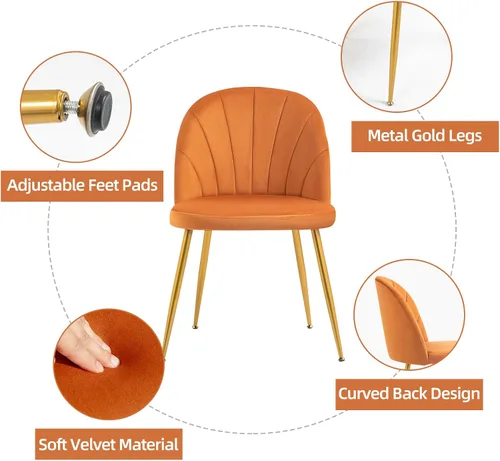 Miniatura 6 de Juego de 4 sillas de comedor de terciopelo, sillas de comedor modernas tapizadas de mediados de siglo, sillas decorativas sin brazos con patas