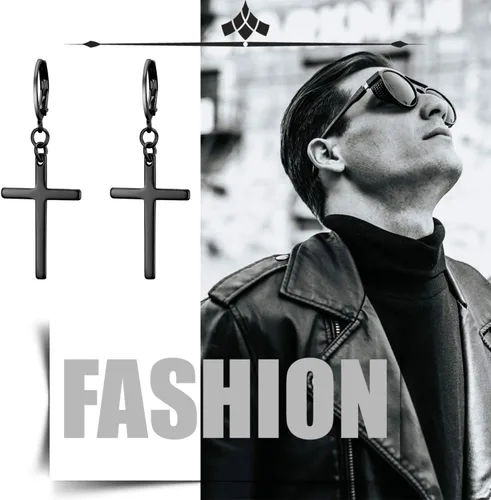 Miniatura 5 de Aretes colgantes de cruz para mujeres y hombres, de acero inoxidable, con bisagras, aretes de aro de Navidad, Pascua, joyería de boda