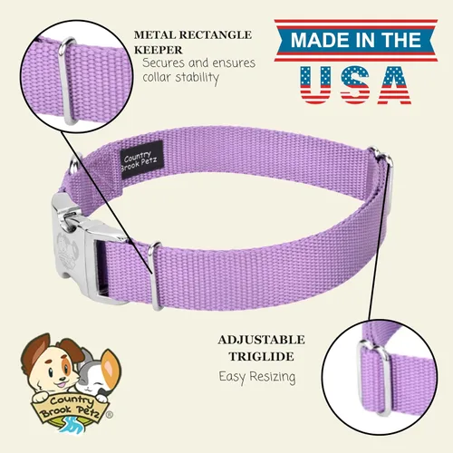 Miniatura 7 de Country Brook Petz – Collar de nailon premium con hebilla de metal para perro para razas pequeñas, medianas y grandes – 10+ colores geniales Lavanda
