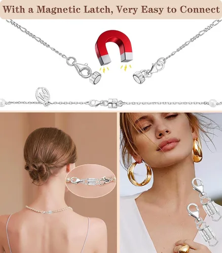 Miniatura 5 de Dailyacc cierres magnéticos para collares de langosta de plata 925 y cierres de seguridad en plata esterlina con convertidores de joyería de oro