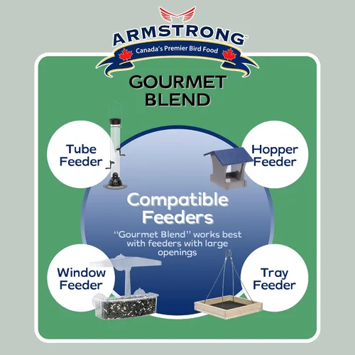 Miniatura 6 de Armstrong Bird Food Mezcla gourmet, 15.4 libras, con mijo blanco y rojo, maíz cortado, trigo, girasol de aceite negro, girasol a rayas, maní
