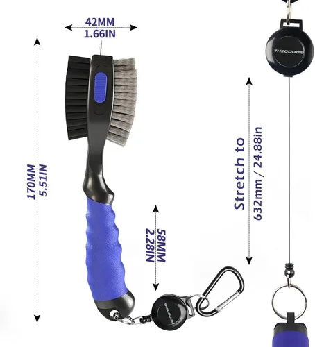 Miniatura 2 de THIODOON 2 Pack Golf Club Brushes and Groove Cleaner 2 ft Retractable Zipline Carabiner Golf Brush Head with Retractable Spike Comfortable Grip Golf