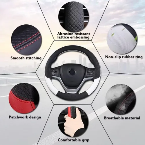 Miniatura 3 de Pahajim Funda para volante de automóvil con parte inferior plana, en forma de D, de piel sintética, antideslizante, de 14.5-15 pulgadas