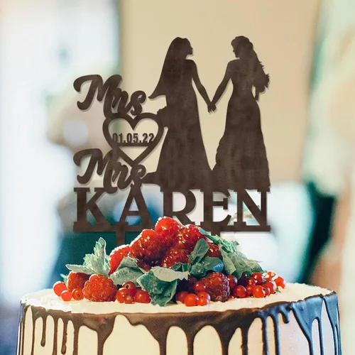 Miniatura 15 de Decoración para tarta de boda con silueta lesbiana del mismo sexo, decoración para tartas de compromiso para ella y ella, decoración para tartas