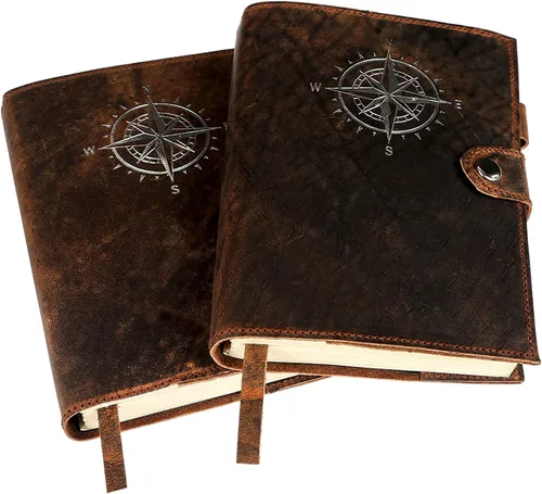 Miniatura 5 de Diario de cuero para hombres y mujeres – Cuaderno de cuero de brújula forrado recargable de alta calidad con bolígrafo, ranura para monedas