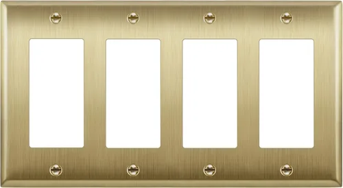 ENERLITES Placa de pared metálica decorativa para interruptor o tomacorriente, acero inoxidable 201, resistente a la corrosión, tamaño 4-Gang 4.50"