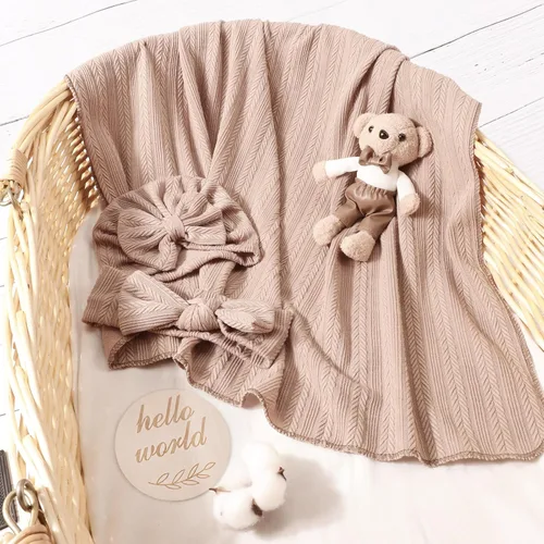 Miniatura 7 de DRESHOW BQUBO Mantas envolventes para bebés niñas, juego de 4 accesorios para recién nacidos con gorro a juego y cinta con moño con tarjeta de 1