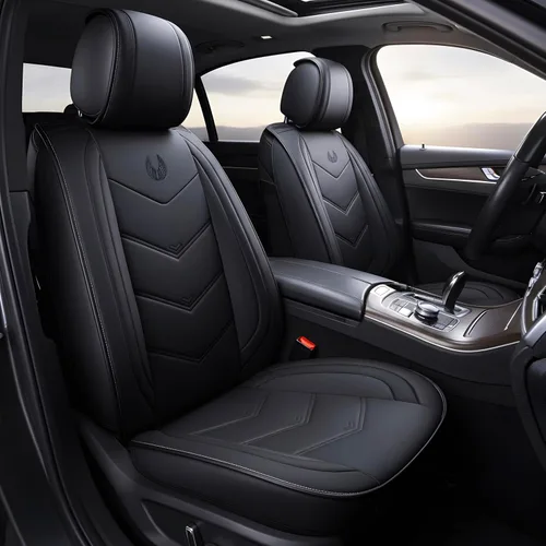 OASIS AUTO OS-003, Fundas de cuero y tela para asientos de automóvil. Cubierta acojinada de cuero sintético para autos, SUV, camioneta Pick-up, Negro