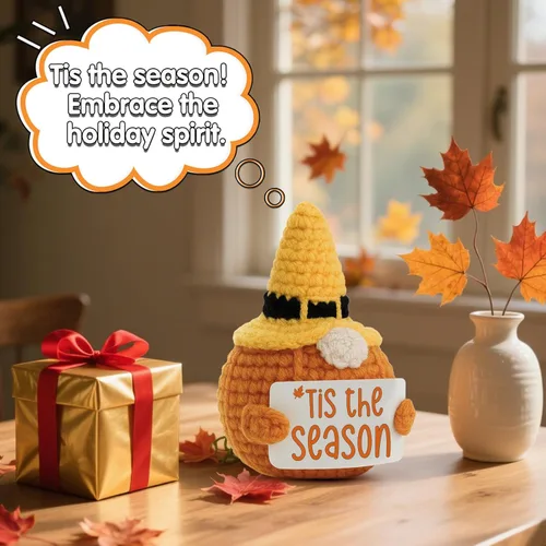 Miniatura 2 de Tis The Season - Muñeca de ganchillo hecha a mano con diseño de sombrero de bruja de Halloween, acogedora vibraciones de otoño, cosecha de Acción