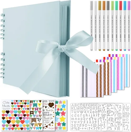Miniatura 20 de GOTIDEAL Álbum de recortes de 12 x 12 pulgadas con 10 marcadores metálicos, 80 páginas de papel artesanal para bodas y aniversarios, álbum de fotos