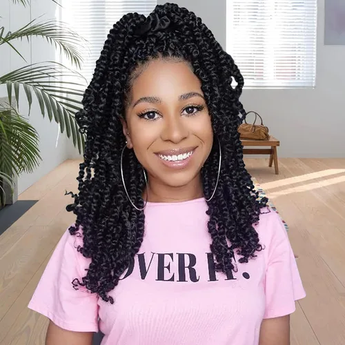 Miniatura 40 de Cabello Passion Twist de 12 pulgadas, 8 paquetes, cabello de ganchillo pretrenzado para mujeres negras, cabello rizado de ganchillo preenlazado, 1b#