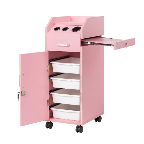 Miniatura 11 de Winado Carrito de almacenamiento de peluquería con ruedas y 3 soportes para secador de pelo, 4 cajones y cerradura y 2 llaves, estación de Negro