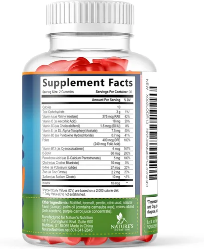Miniatura 9 de Gomitas multivitamínicas para niños, sin azúcar, sabrosas gomitas de sabor a naranja, apoyo inmunológico diario con 100% vitamina B12, vitaminas