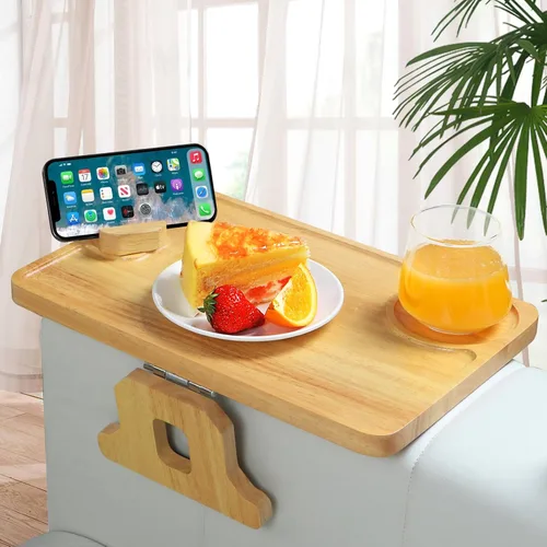 Miniatura 7 de Bandeja de brazo de sofá de madera tallada de bambú, bandeja de reposabrazos de sofá de tamaño normal de 11.8 x 8.6 pulgadas, no requiere