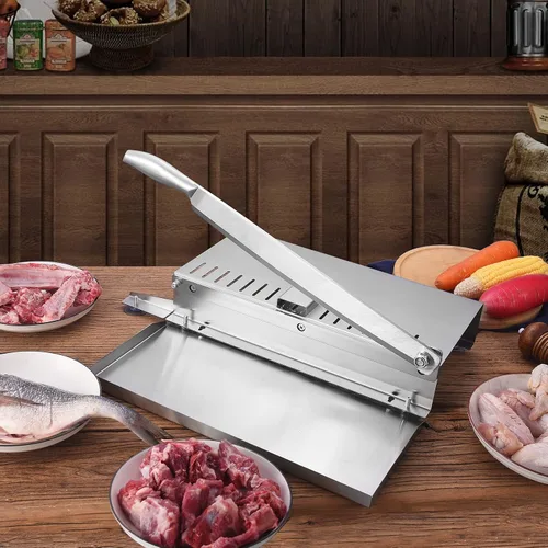 Miniatura 8 de Cortador de carne de 20 pulgadas, cortador manual de costillas para pollo, pescado o carne de res, rebanador de carne congelada de acero inoxidable