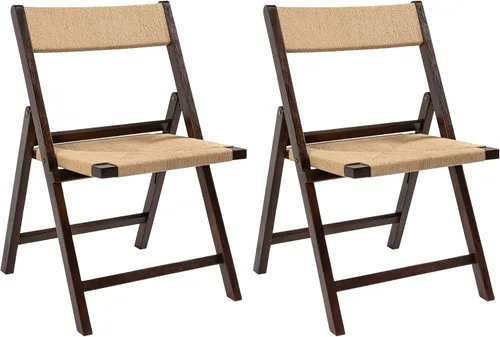 Miniatura 9 de JONATHAN Y Kiawah FLD1002C-SET2 - Juego de 2 sillas plegables de madera de teca negra tejida para comedor, asiento portátil sin brazos costero que