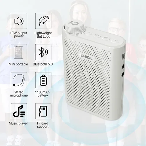 Miniatura 6 de SHIDU Amplificador de voz, amplificador de voz de potencia Bluetooth para profesores, altavoces personales recargables, micrófono, auriculares