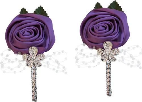 Miniatura 21 de Boutonniere de flores artificiales, paquete de 2 piezas para boda, tela de seda sintética, rosa Boutonniere para iglesia, boda, equipo, novio, Rosa