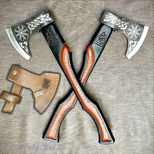 Miniatura 11 de SHINY CRAFTS® Hacha vikinga hecha a mano, hoja nórdica grabada con mango de madera, hacha nórdica barbuda para hombres, regalo único para él, VBA-14