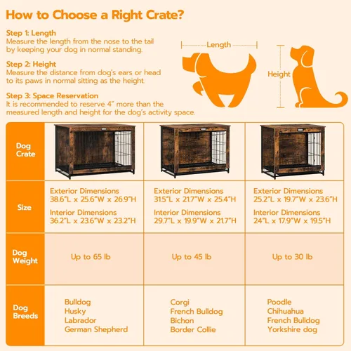 Miniatura 6 de HOOBRO Mueble de jaula para perros, perrera mediana de 32.5 pulgadas para interiores, jaula de madera con bandeja extraíble, mesa auxiliar lateral