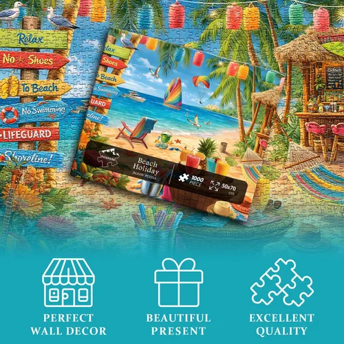 Miniatura 4 de Beach Puzzle for Adults 1000 Pieces, Summer Puzzle Ocean Cozy Holiday, Tropical Seaside Flower Plant Jigsaw Puzzle