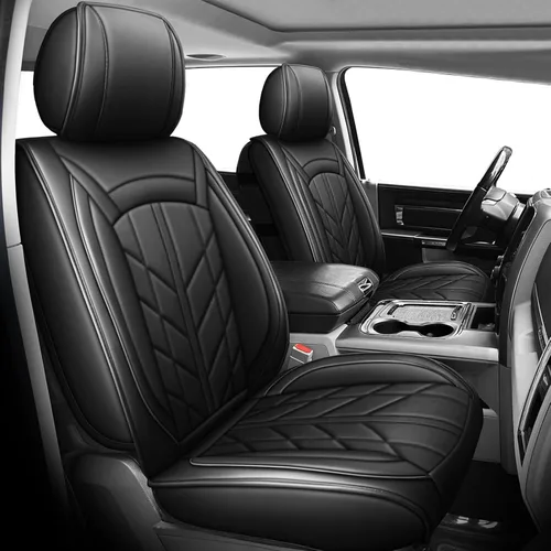 5 fundas de asiento de camión para Dodge Ram con banco plano 1500/2500/3500 2009-2023, juego completo de protectores de asiento de cuero