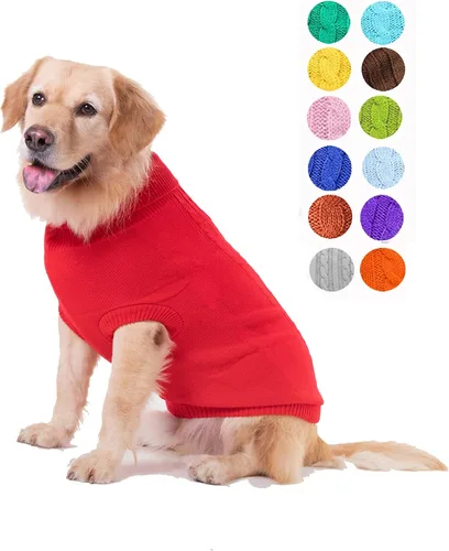 Miniatura 48 de Suéter para perro, cálido y suave, mediano (pecho 16-18 pulgadas), rosa, cuello alto clásico, lavable a máquina, invierno, unisex, sólido
