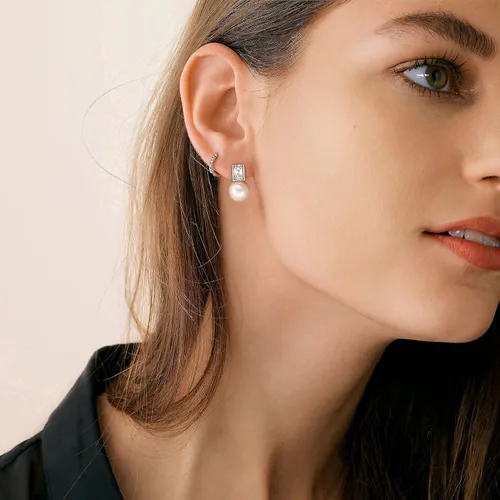 Miniatura 6 de Aretes colgantes de plata de ley 925 seleccionados a mano AAA+ de 7.5 a 0.315 in, perlas cultivadas de agua dulce blanca, joyería para mujeres