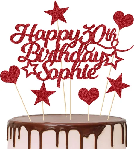 Miniatura 8 de Decoración personalizada para tarta de cumpleaños con cualquier edad y nombre, decoración de pastel de fiesta 16 18 21 40 60, tarjeta con purpurina