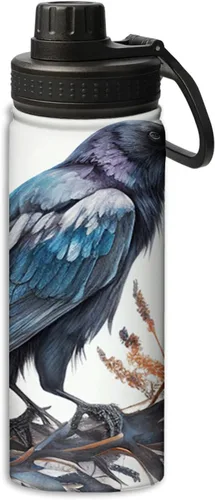 Miniatura 18 de Botella de agua de acero inoxidable de 18 onzas con diseño floral de flores en una noche negra, aislada al vacío, de doble pared, a prueba de fugas