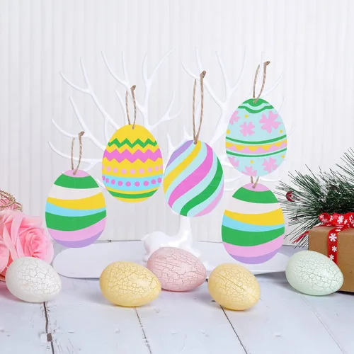 Miniatura 6 de Yookat 50 piezas de huevos de Pascua de madera sin terminar rebanadas de huevos de Pascua para pintar manualidades y decoraciones (3.9 pulgadas)