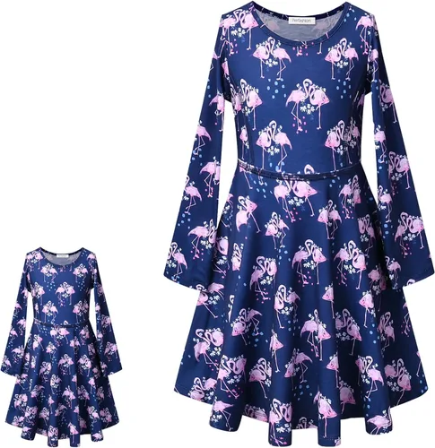 Perfashion Vestidos a juego para niñas y muñecas sin mangas/manga larga, acampanados, faldas de fiesta de unicornio