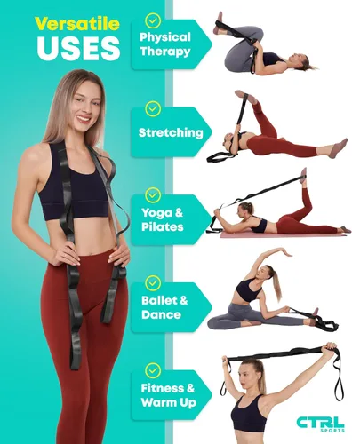Miniatura 4 de Correa elástica de yoga no elástica con bucles, banda elástica para terapia física, bandas elásticas para ejercicio y flexibilidad, correa elástica