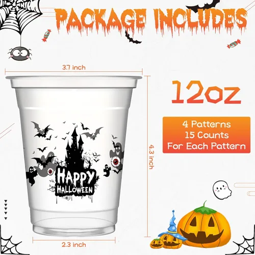 Miniatura 2 de CHENGU Vasos de plástico transparente desechables para fiesta de Halloween, vasos de plástico transparente impresos para decoración de fiestas