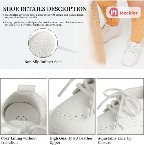 Miniatura 4 de Meckior Mocasines clásicos de piel sintética para bebés, niños y niñas, zapatos de vestir Oxford para primeros pasos, zapatos planos para cuna