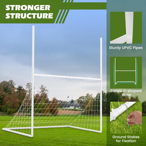Miniatura 3 de GYMAX Red de fútbol 2 en 1 y poste de portería de fútbol, 65 x 43 pulgadas, blanco, juego de portería de fútbol para niños con estacas de tierra