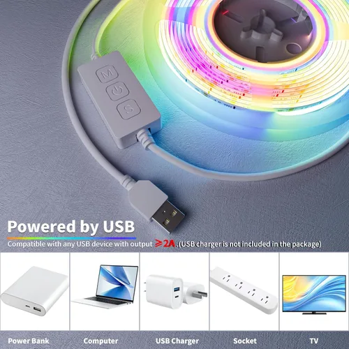 Miniatura 5 de MIWISE Tira de luces LED RGB Smart IC COB de color de persecución, tira de luz LED USB direccionable, efecto arcoíris con sincronización de música