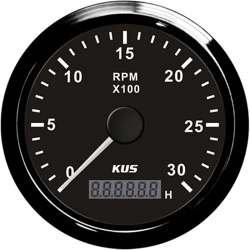 Miniatura 7 de Kus Tacómetro de 3.346 in RPM REV Contador con medidor de horas 8000RPM con retroiluminación 12V/24V (8K-Negro+Acero Inoxidable)