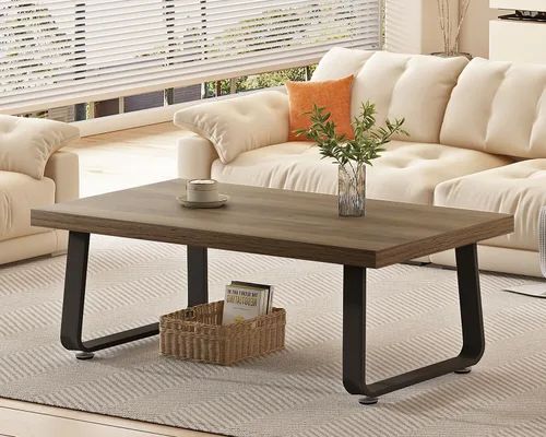 Miniatura 8 de HSH Mesa de café industrial rústica de 47" - Mesa central minimalista moderna de granja con patas de madera y metal, mesa de cóctel para sala