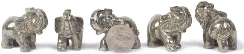 Angelstones Figura de piedra preciosa de elefante pirita, cristal curativo, tótem de animal, piedra espiritual, 2 pulgadas