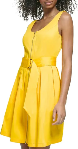 Miniatura 2 de Karl Lagerfeld Paris Women's Round Neck Zip Up Belted Dress